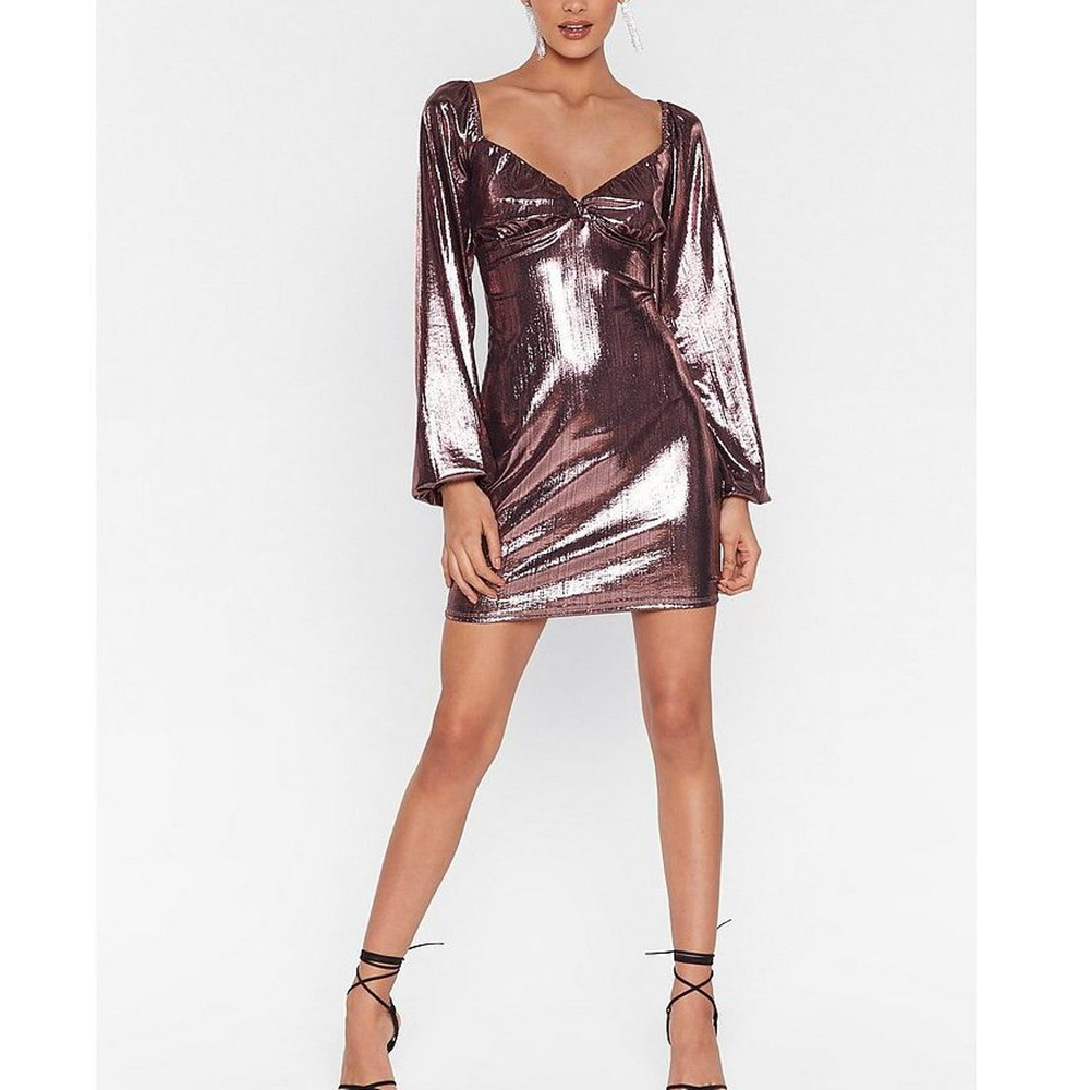 Nasty Gal Rose Gold‎ Metallic Mini Dress Size 8 NWT Night Out Party Cocktail